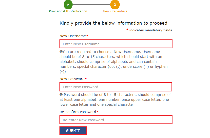 Fouth step for new user - GST Portal Login