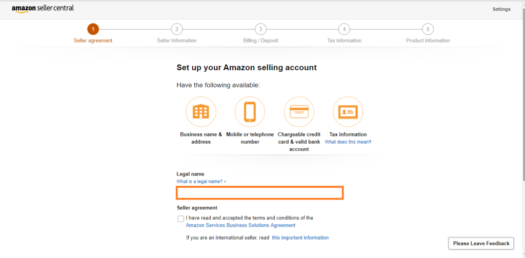 Seller Registration Step5- Amazon seller