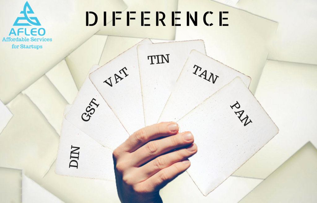 Difference between PAN, TAN, TIN, VAT, GST, DIN
