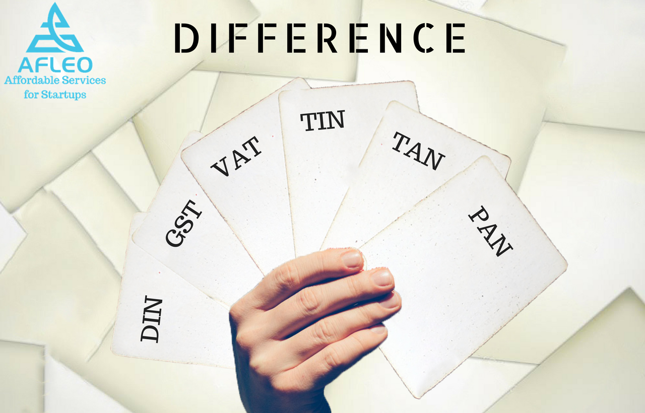 Difference between PAN, TAN, TIN, VAT, GST, DIN