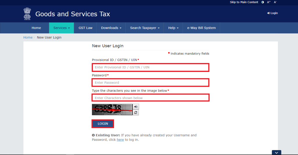 Step 3 for new user- GST Portal Login