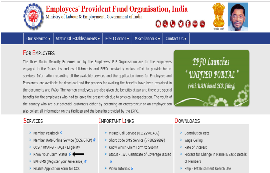 steps in check in pf claim status