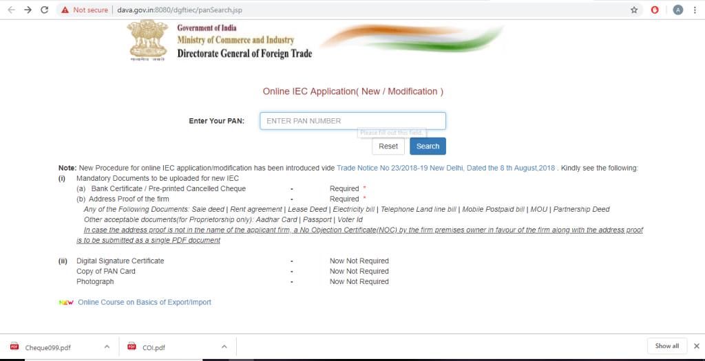 Online IEC code Application