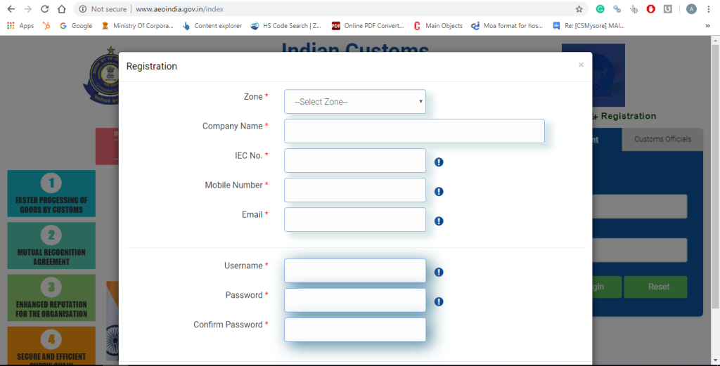 Registration form