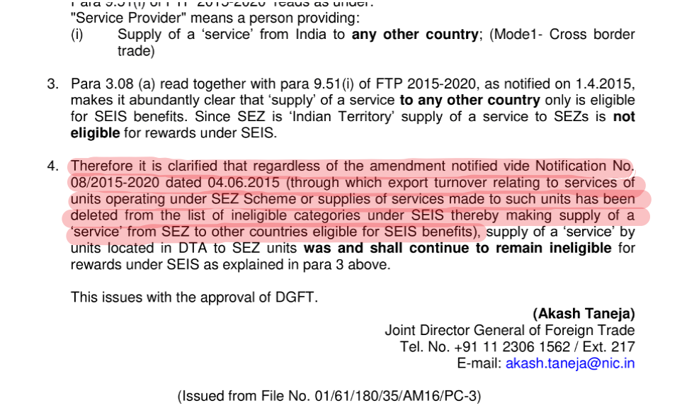 SEZ eligibility for SEIS notification