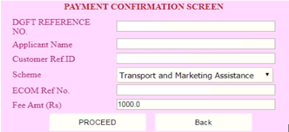 Payment Confirmation Screen for Transport and marketing assistance (TMA) Scheme