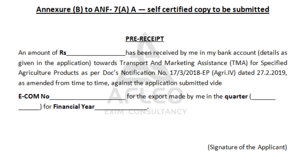 Pre-receipt - Transport and marketing assistance (TMA) Scheme