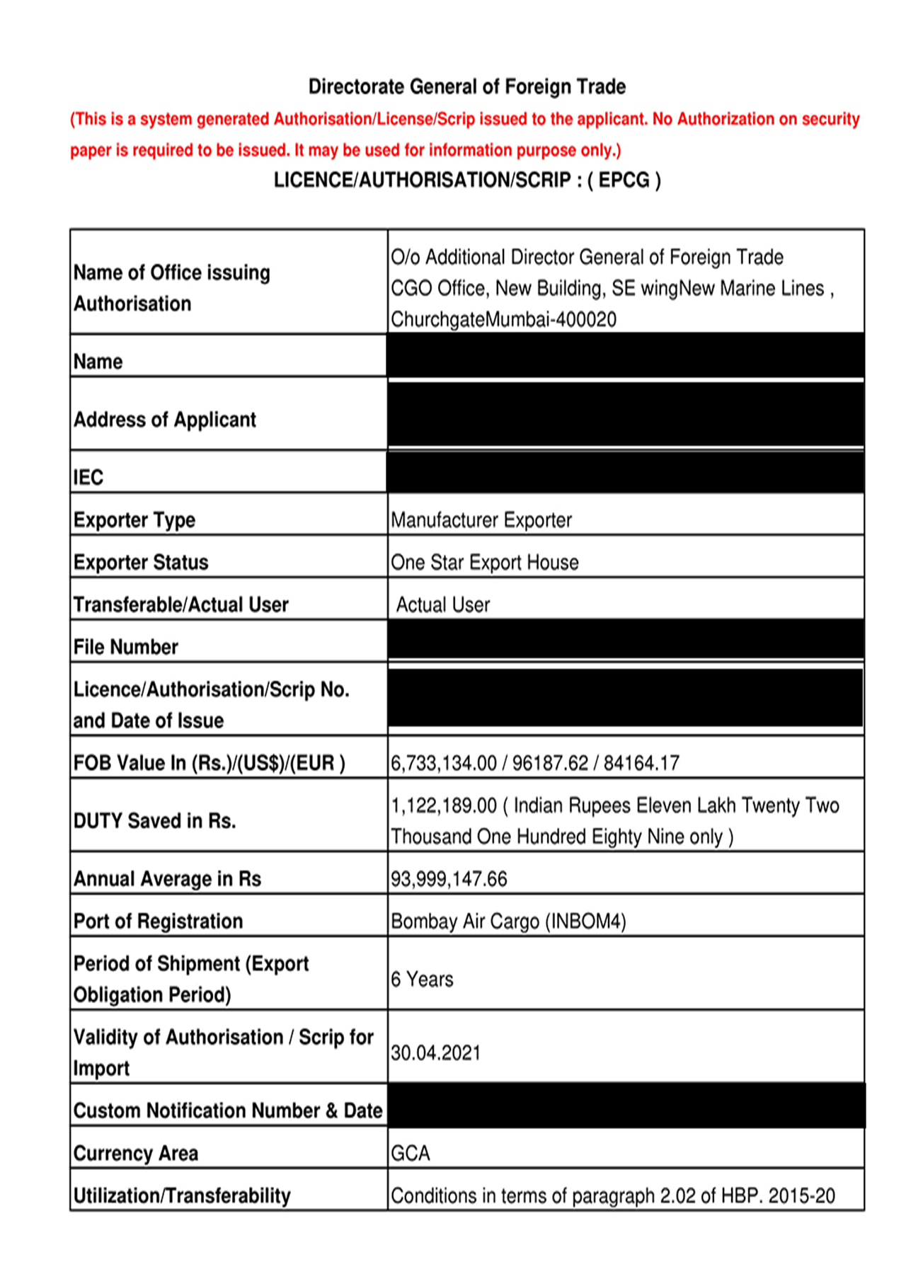 EPCG License
