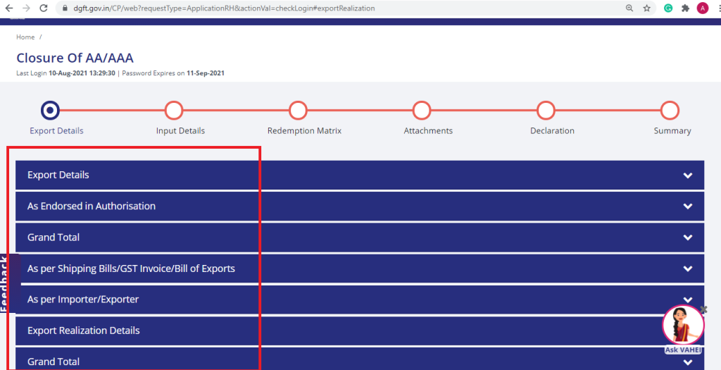  Apply for Redemption/Closure of Advance Authorisation